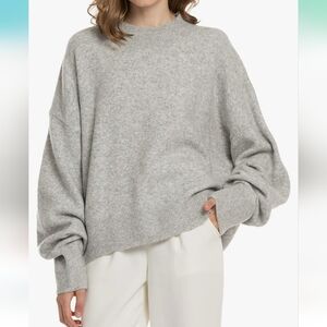 Light Heather Gray Oversized Crew Neck Sweater unbranded